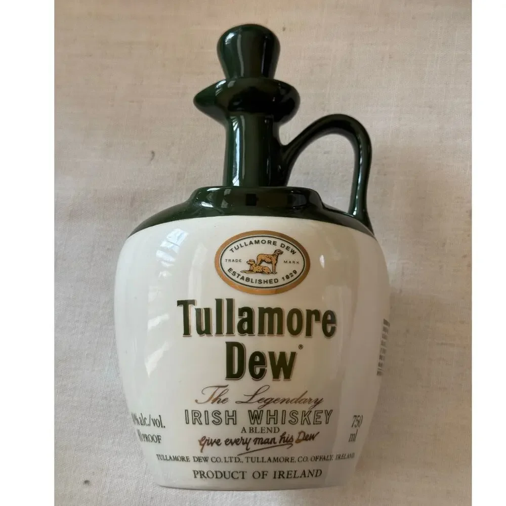 Vintage Tullamore Dew Uisge Baugh Irish Whiskey Ceramic Decanter Jug Ireland